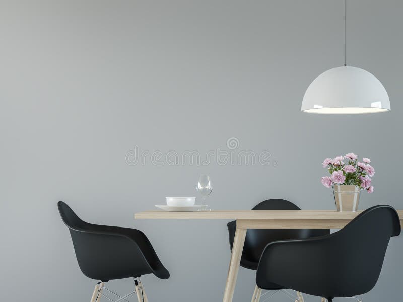 Modern eetkamerbinnenland met zwart & wit minimaal stijl 3d teruggevend beeld vector illustratie Modern eetkamerbinnenland met zwart & wit minimaal stijl 3d teruggevend beeld vector illustratie