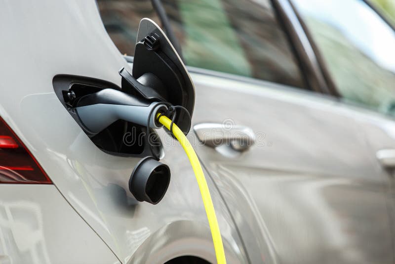 Modern electric car charging with power cable