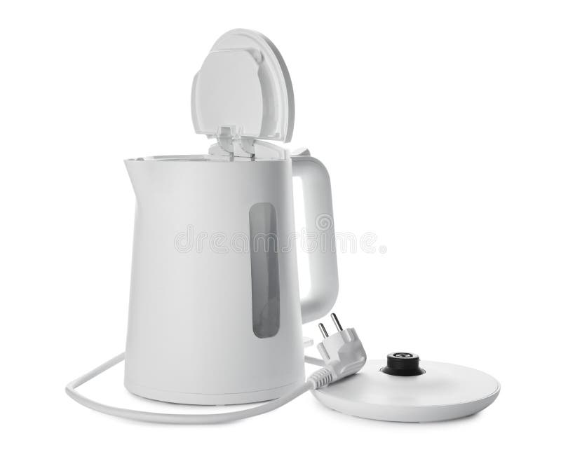 Electric Metallic Kettle with Plug in Socket Stock Photo - Image of  electrical, domestic: 218681954