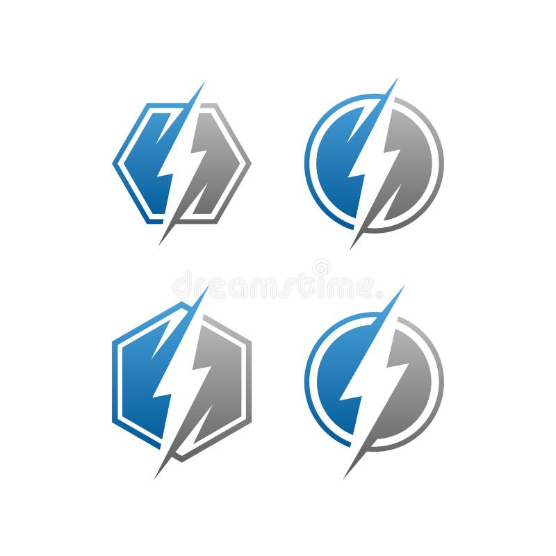 Modern electrical blue lightning bolt logo icon set with high end look