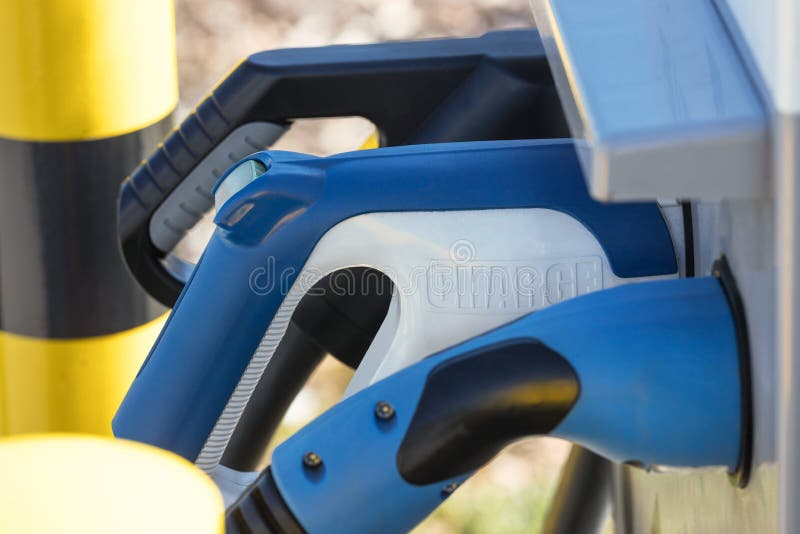 Modern electrical car charging column stock photography