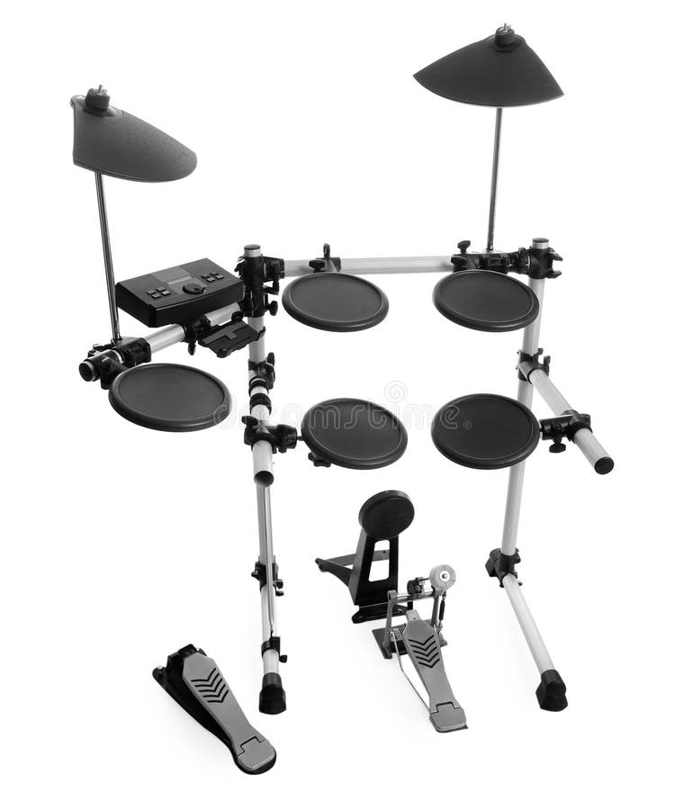 Modern Electronic Drum Kit and Smoke on Grey Background. Musical