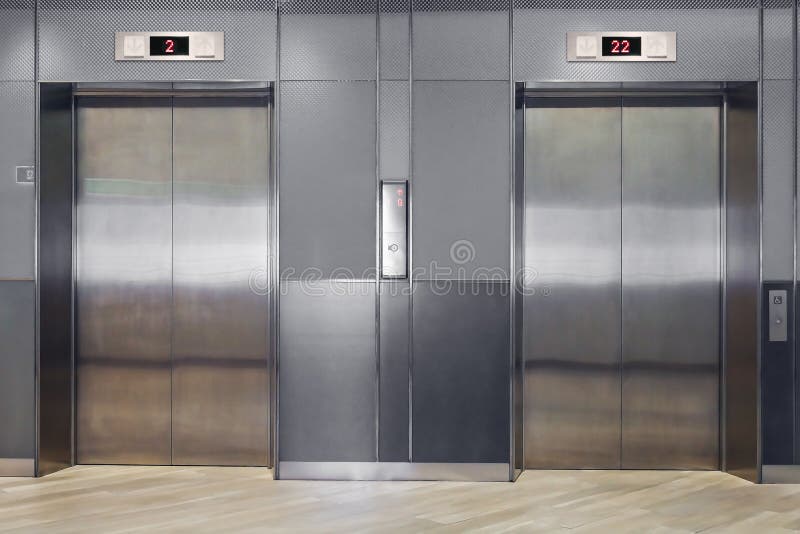 Modern Elevator with Closed Doors in Lobby Stock Photo Image of close, building 109728546