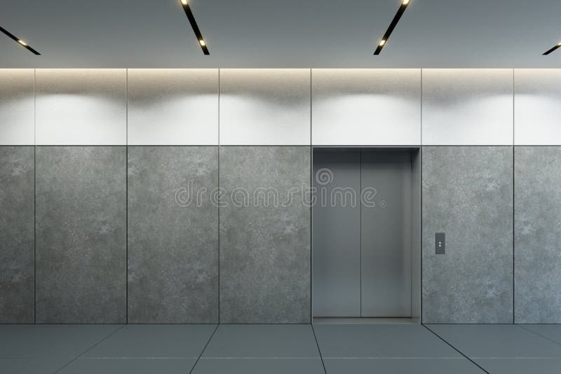 Elevator With Closed Doors In Office Lobby, 3d Rendering Stock Illustration Illustration of