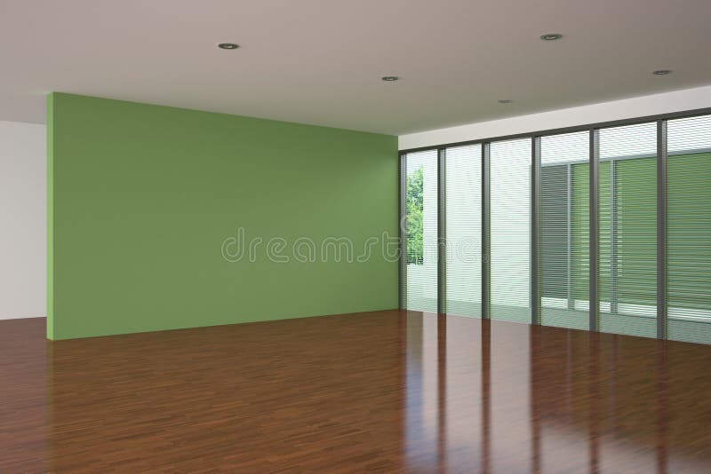 Modern empty living room with green wall stock illustration