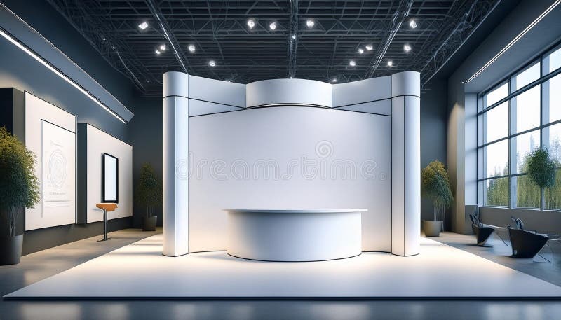 Modern exhibition stand design with blank background for branding. 3D Rendering royalty free illustration