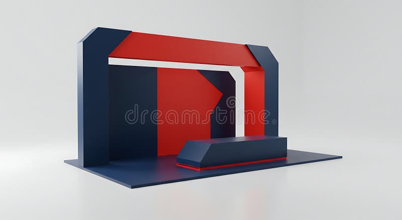 Modern exhibition stand design with bold color palette in 3D rendering stock illustration
