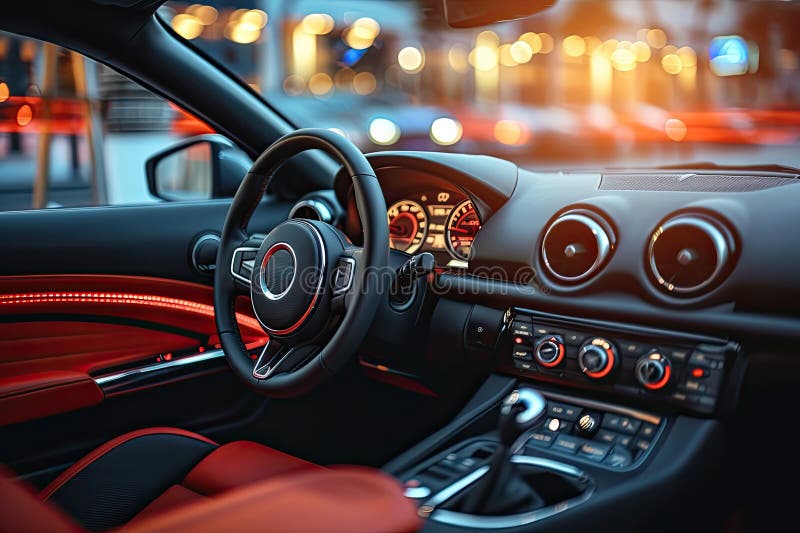 Modern and expensive car interior stock illustration