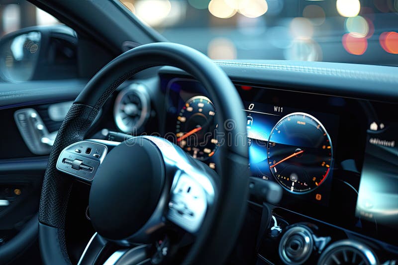 Modern and expensive car interior stock illustration