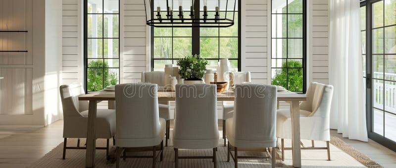 Modern Farmhouse Dining-room, Farmhouse Interior with Background