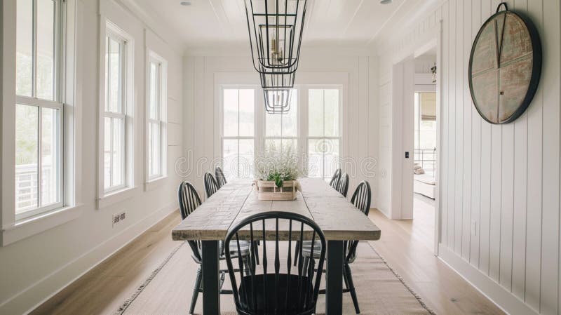 Modern Farmhouse Dining-room, Farmhouse Interior with Background