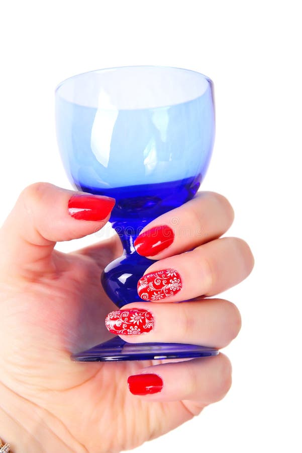 Modern fashion manicure with blue glass