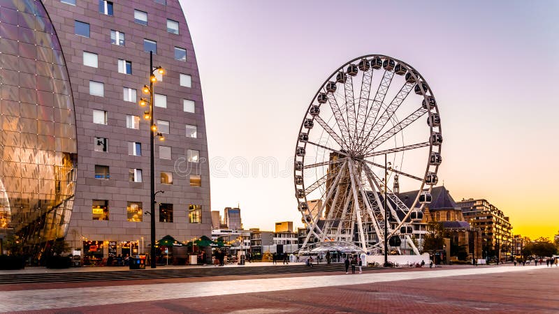 Modern Ferris Wheel in het centrum van Rotterdam Holland stock afbeelding Modern Ferris Wheel in het centrum van Rotterdam Holland stock afbeelding