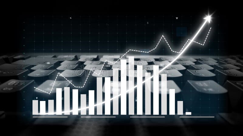 Modern Financial Data Visualization with Rising Graphs and Bar Charts on a Digital Keyboard Background for Business royalty free illustration