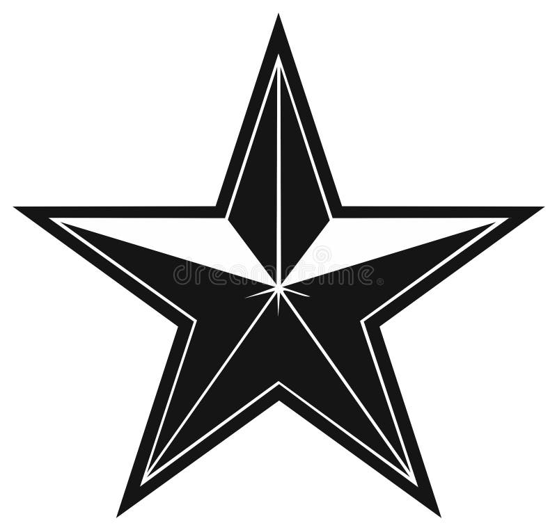 Modern five-pointed star symbol with geometric white outlines and black shading, abstract emblem vector illustration