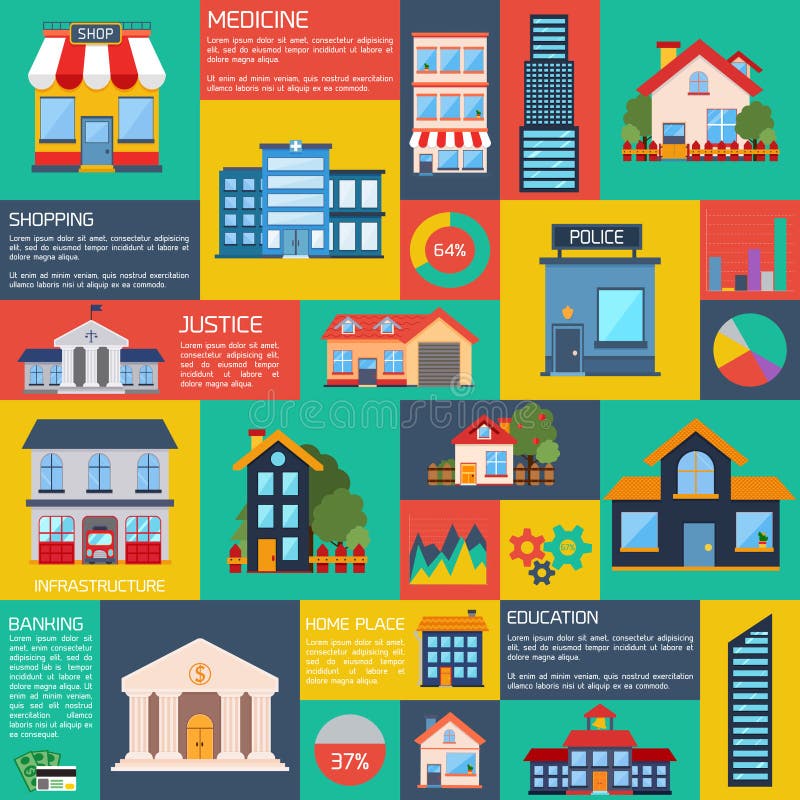 Modern flat city background infographics royalty free illustration