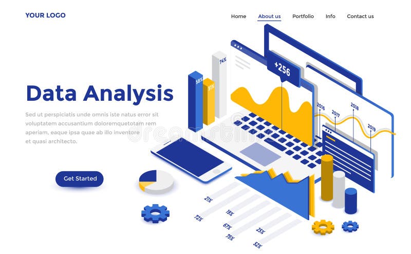 Flat color Modern Isometric Concept Illustration - Data Analysis stock illustration