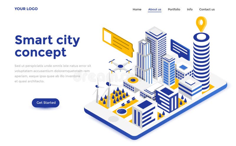 Flat color Modern Isometric Concept Illustration - Smart city stock illustration