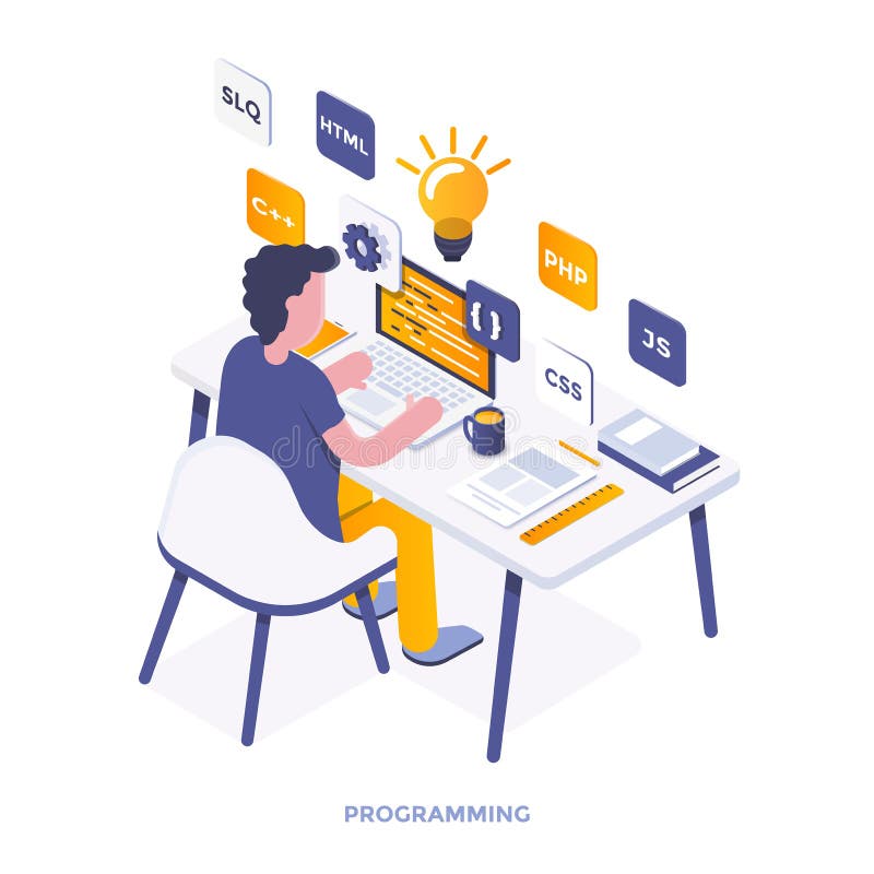 Flat color Modern Isometric Illustration - Programming royalty free illustration