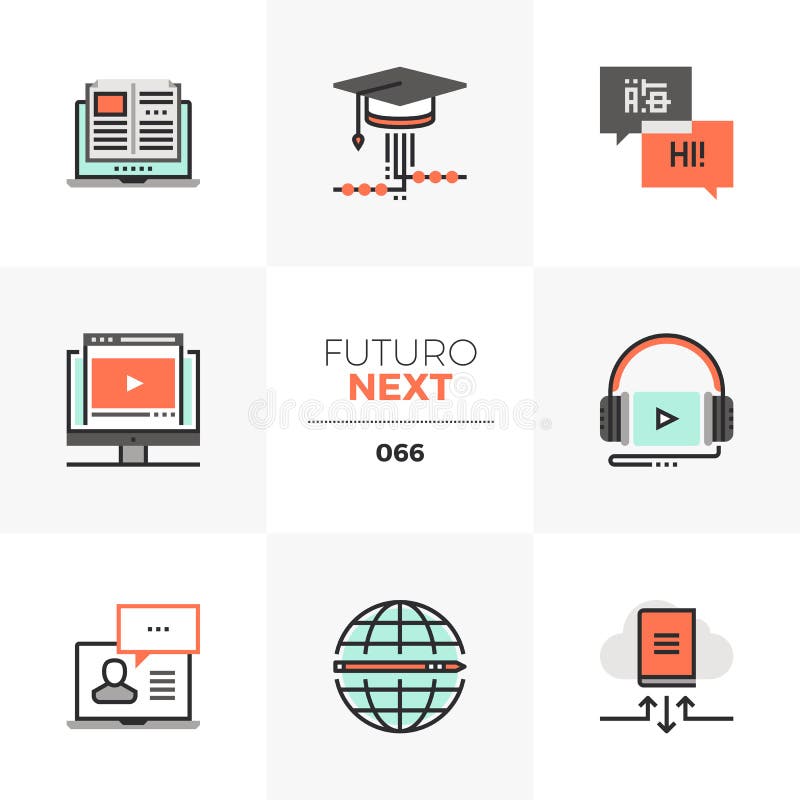 Online Course Futuro Next Icons stock illustration