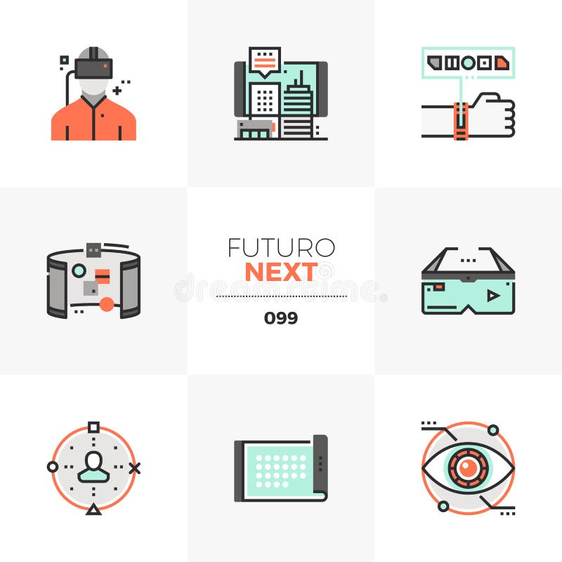Virtual Reality Futuro Next Icons stock illustration