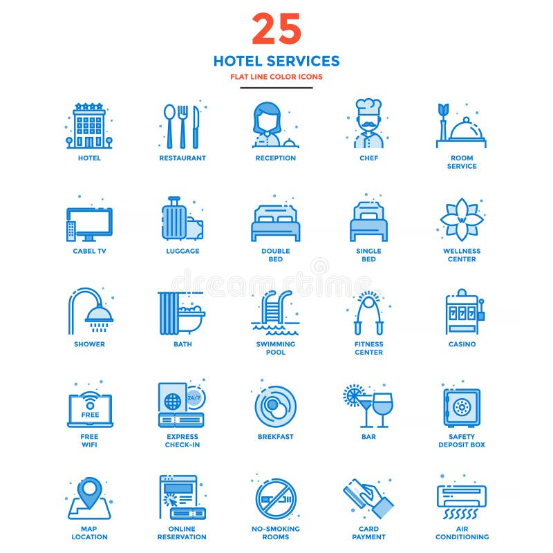 Modern Flat Line Color Icons- Hotel Services