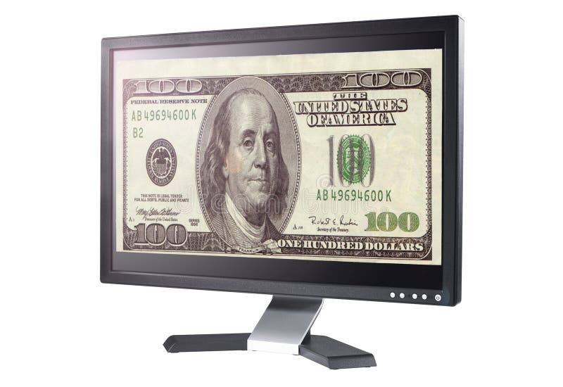 Modern flat screen LCD monitor with money.