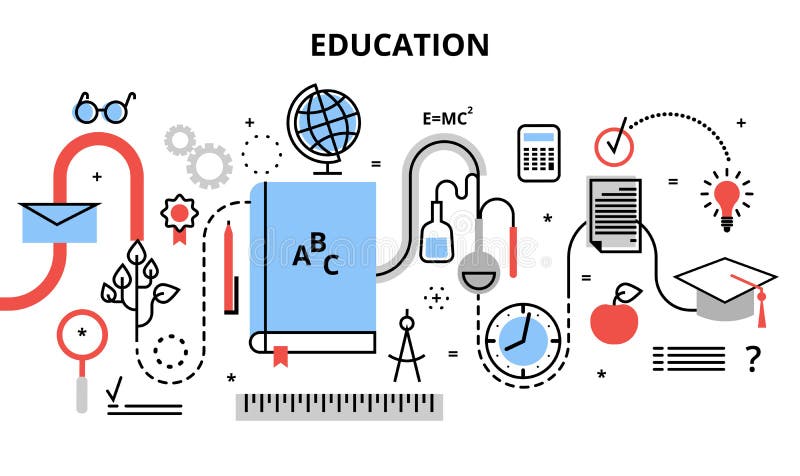 Modern flat thin line design vector illustration, concept of education process, learning in educational institution and items of stock illustration Modern flat thin line design vector illustration, concept of education process, learning in educational institution and items of stock illustration