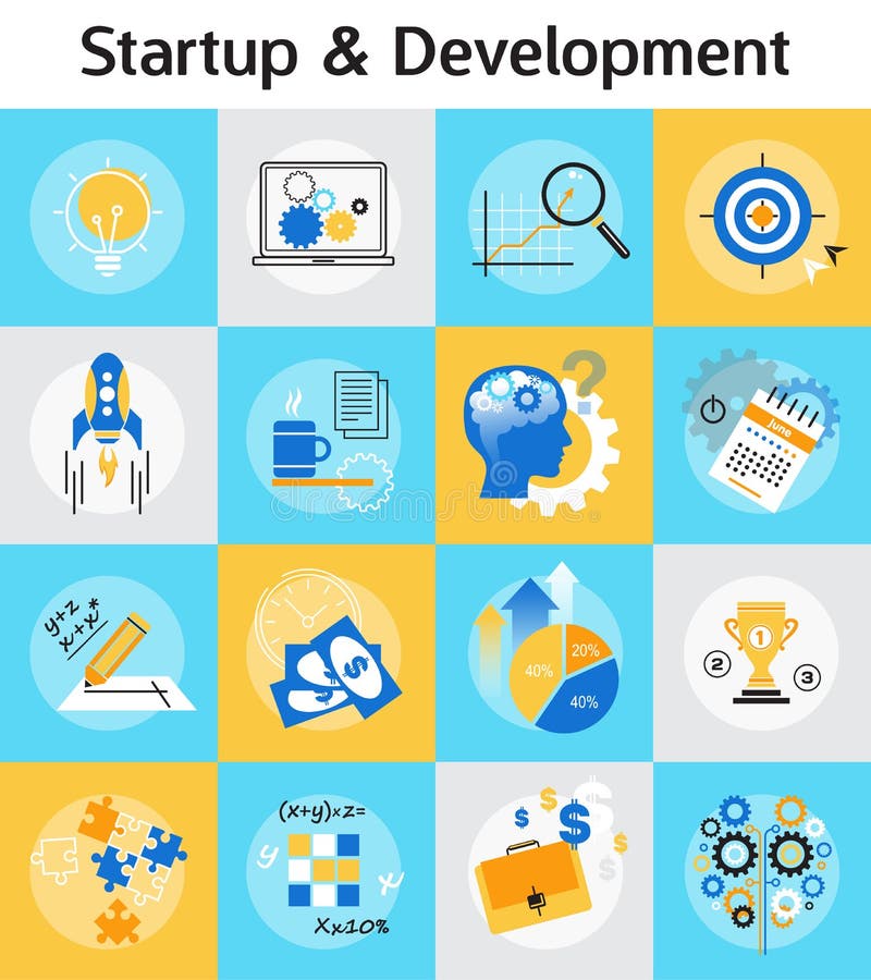 Icons of Startup & Development Stock Vector - Illustration of finance