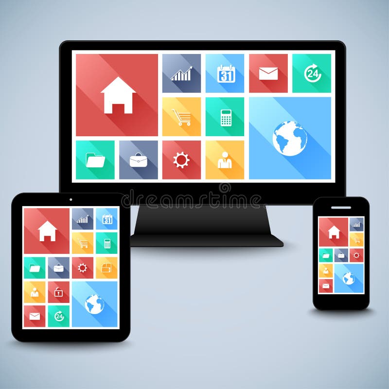 Modern flat user interface kit in computer, mobile, tablet template vector illustration
