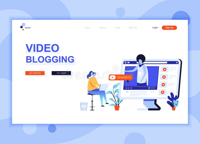 Modern flat web page design template concept of Video Blogging decorated people character for website vector illustration