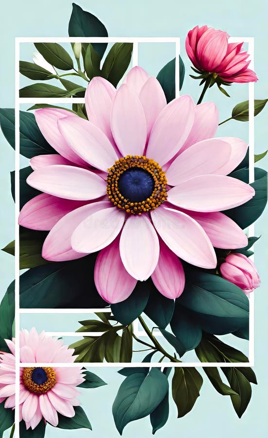 Modern floral insta template, empty gradient with bokeh, empty copy space for printing stock illustration