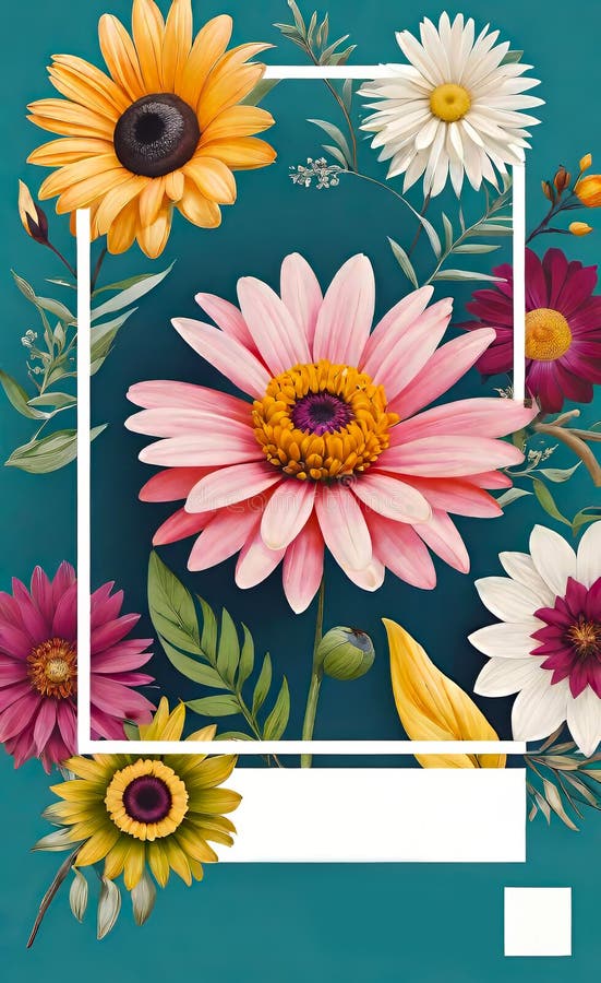 Modern floral insta template, empty gradient with bokeh, empty copy space for printing stock illustration
