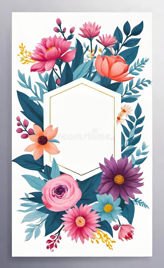 Modern floral insta template, empty gradient with bokeh, empty copy space for printing royalty free illustration
