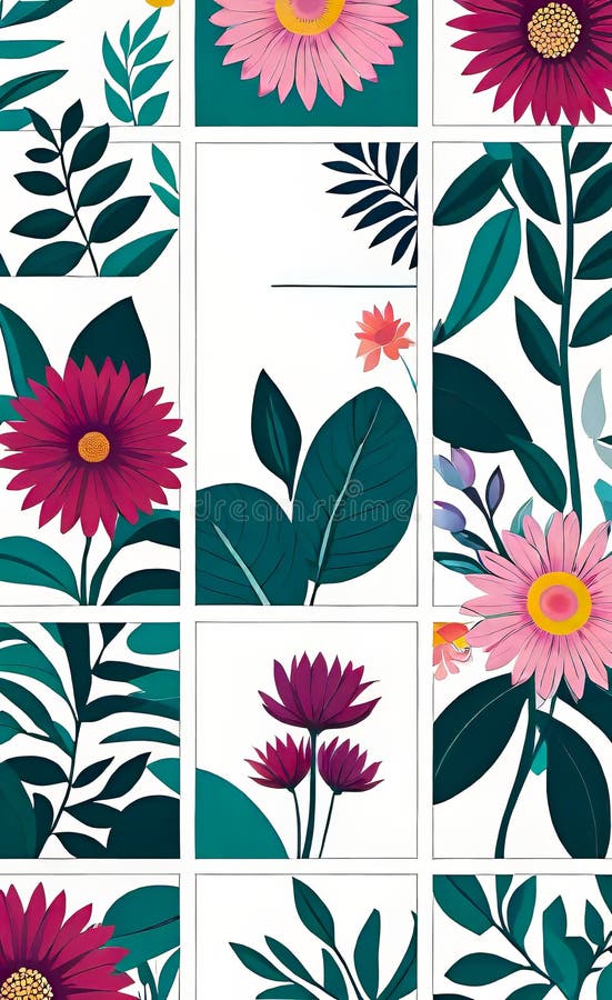 Modern floral insta template, empty gradient with bokeh, empty copy space for printing vector illustration