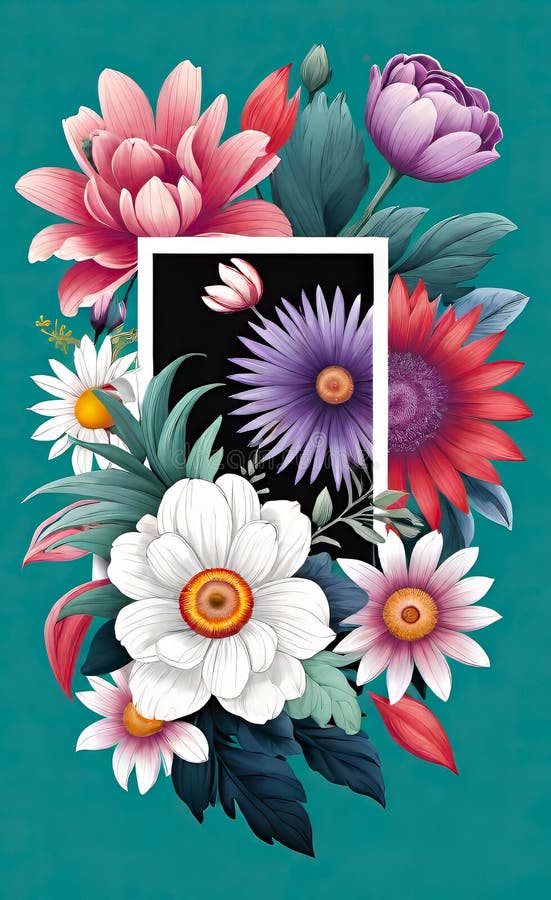 Modern floral insta template, empty gradient with bokeh, empty copy space for printing stock illustration