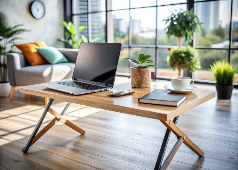 Modern foldable laptop table mockup versatile design for professional and home office environments with branding this sleek ilustracja wektor