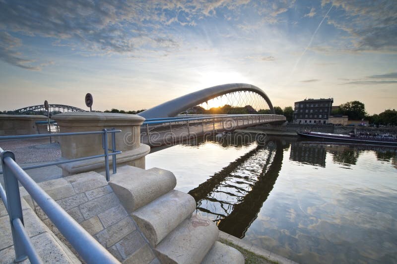 Modern footbridge in Krakow, Poland