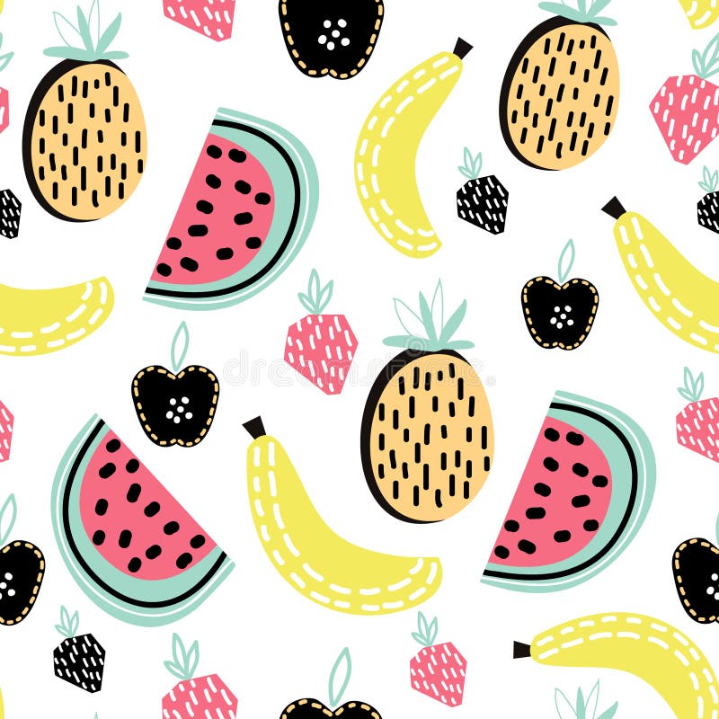 Modern fruit seamless pattern. Great for kids fabric, textile, etc. Vector Illustration. vector illustration