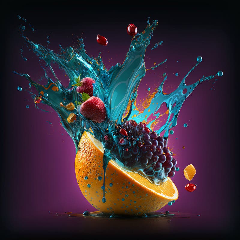 Modern Fruit Splash Concept Art Illustration Stock Illustration