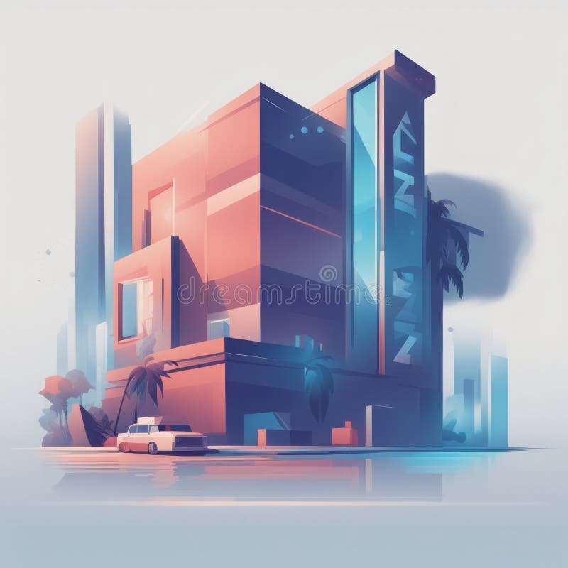 Modern futuristic architecture with geometric shapes, 3d illustration stock illustration