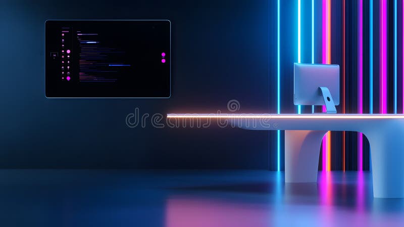 Futuristic Workspace with Interface stock photography