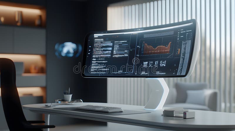 Futuristic Workspace with Interface stock photos