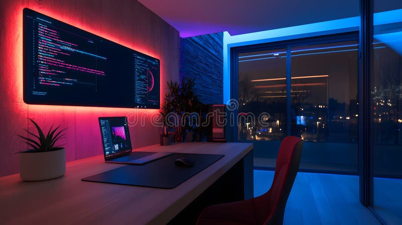 Futuristic Workspace with Interface stock photo