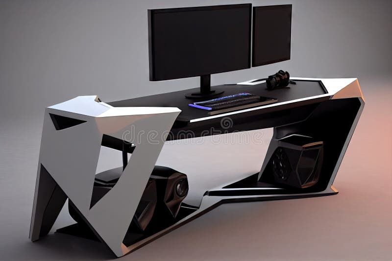 Modern Gaming Desk with Sleek Design and Futuristic Accessories Stock Image  - Image of idea, desk: 274192813