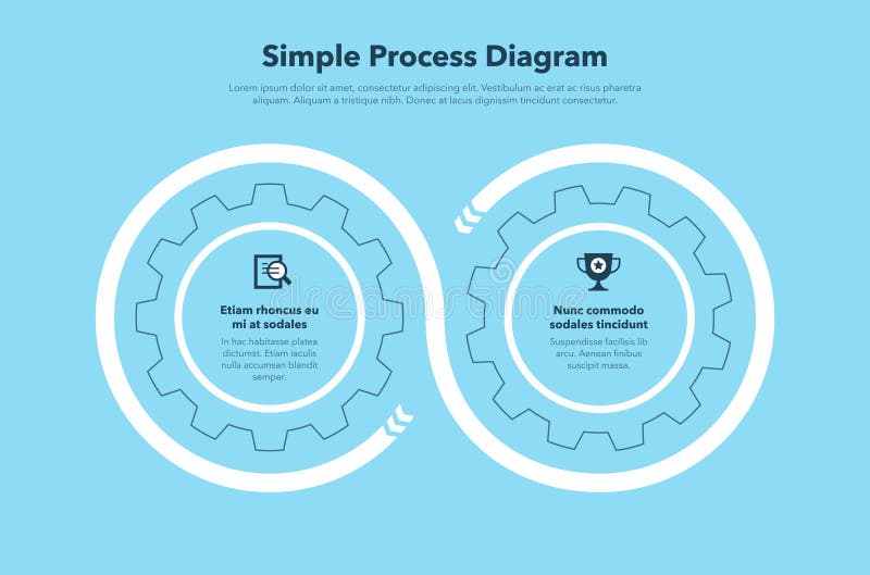 Modern gear business process diagram with 2 steps - blue version vector illustration