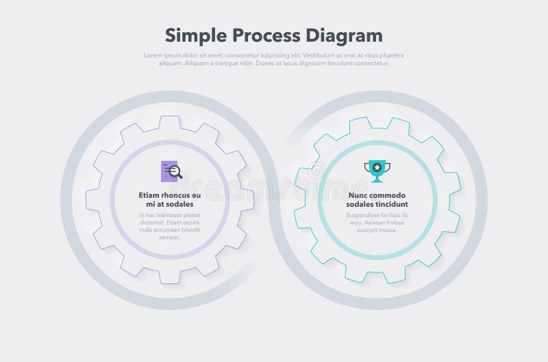 Modern gear business process diagram with 2 steps stock illustration