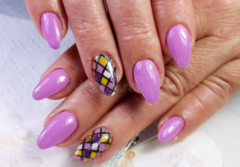 Modern Gel Nails Painted in Closeup Stock Photo Image of enamel