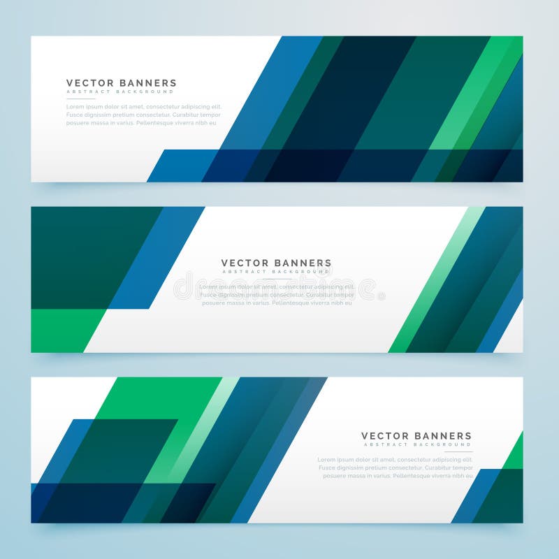 Modern geometric blue and green business style banners vector illustration