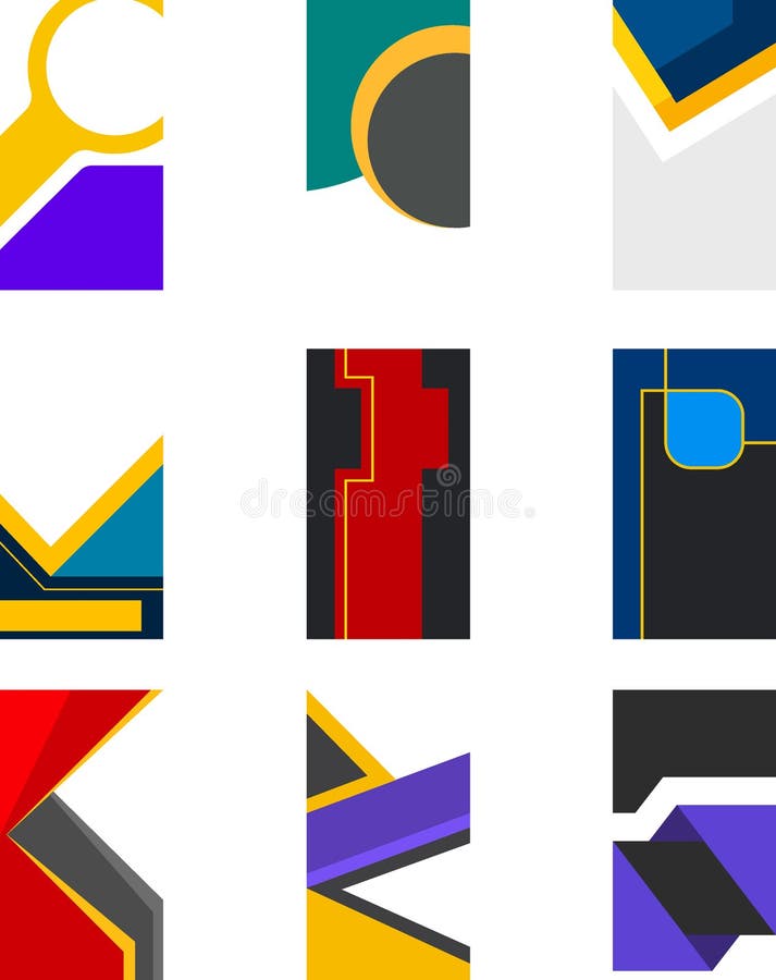 Modern Geometric Flyer Templates Set with Bold Color Blocks and Abstract Elements stock illustration